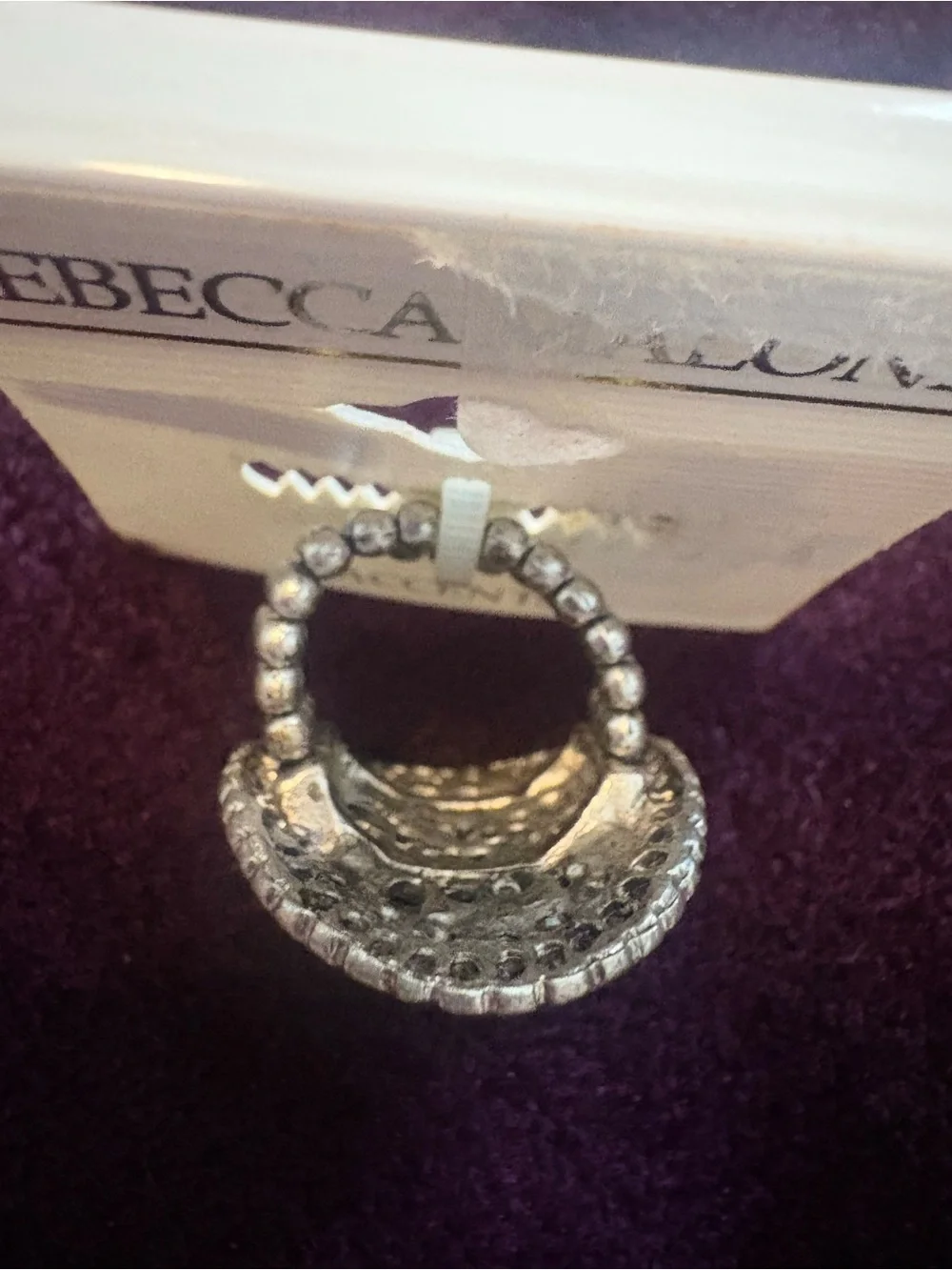 Rebecca Malone Silver-Tone Hematite Medallion Ring NWT